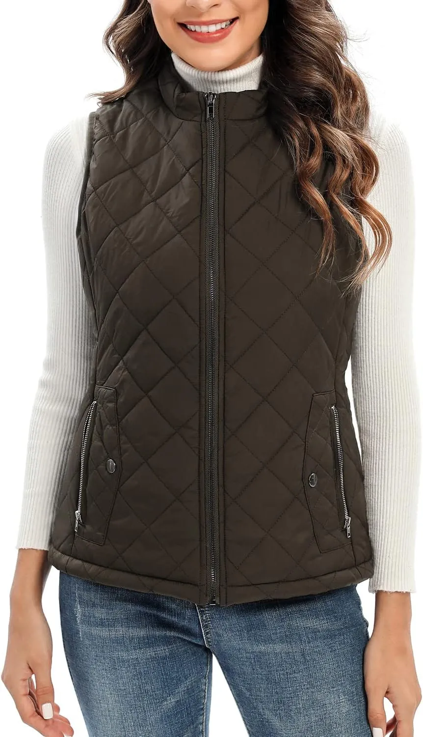 Xeoxarel Women's Quilted Vest with 4 Pockets, Puffer Padded Gilet (Available in Inner Pockets)